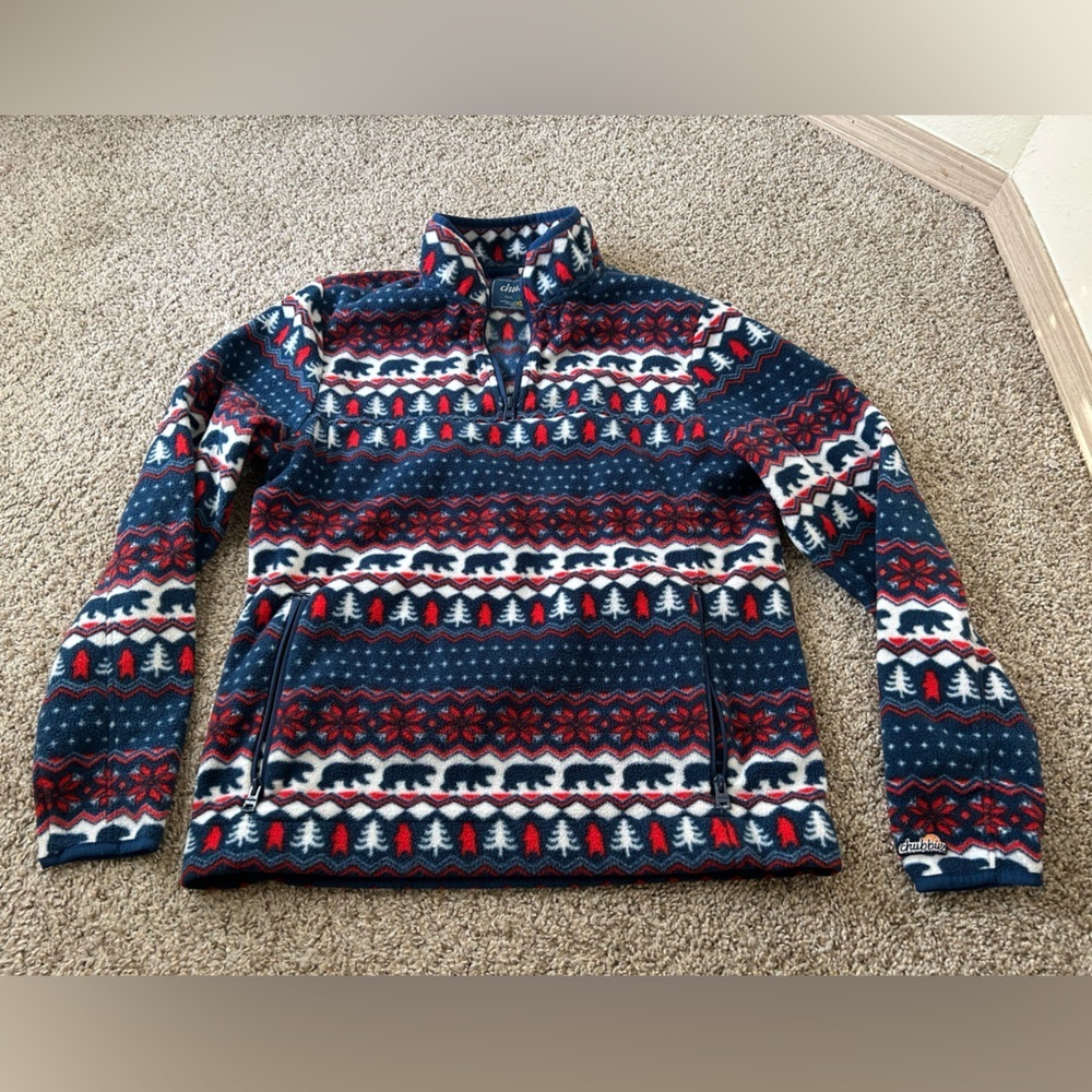 Chubbies Men's The Bearly Wild Quarter Zip Fleece Pullover Red White Blue Size M